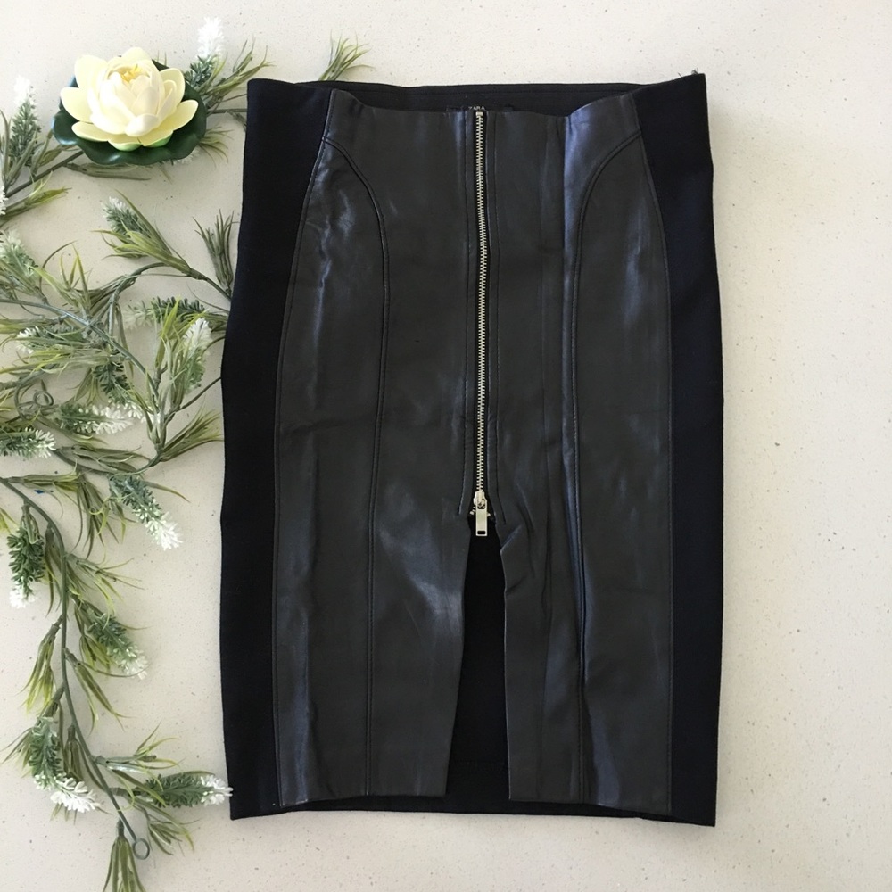 Zara W&B Collection leather bodycon front zip skirt USA 5 Holiday Christmas